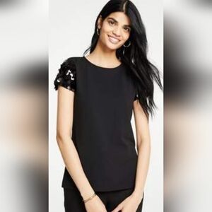 Ann Taylor Black Top with Sequin Sleeves